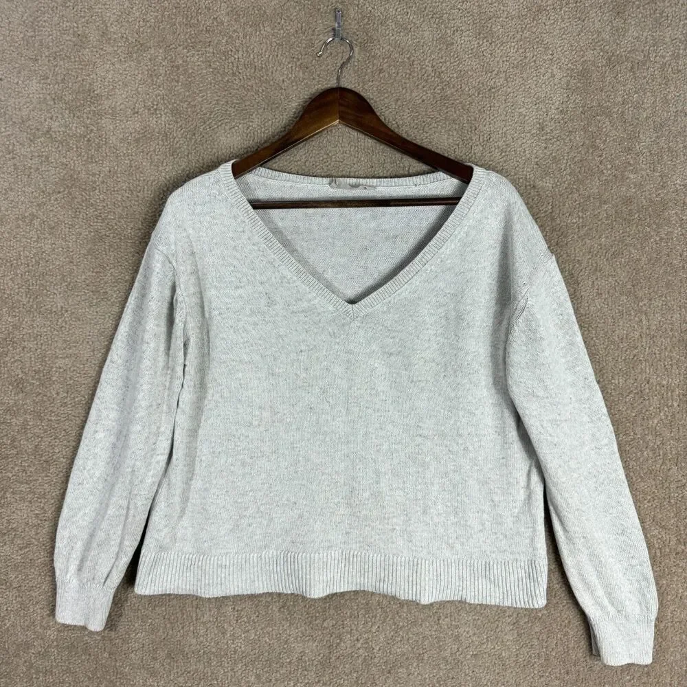 Everlane Sweater Womens Size Medium M Light Gray V Neck Pullover Boxy Fit Cotton